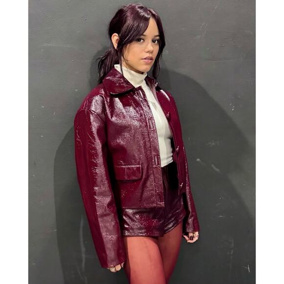 Self-Portrait Burgundy Leather Jacket - Picture 6 of 13
